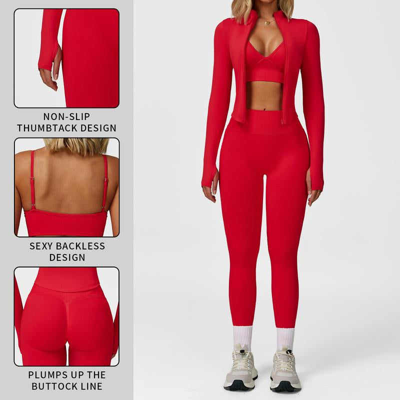 Women'S Solid Criss Cross Crop Tank Top & High Waist Leggings & Zip up Crop Jacket Tracksuit Set by MFVIM - Breathable Comfortable Outfits for Yoga, Gym, Workouts, Running, Yoga Wear, Workout Gym Clothing, Gym Sportswear, Casual Activewear
