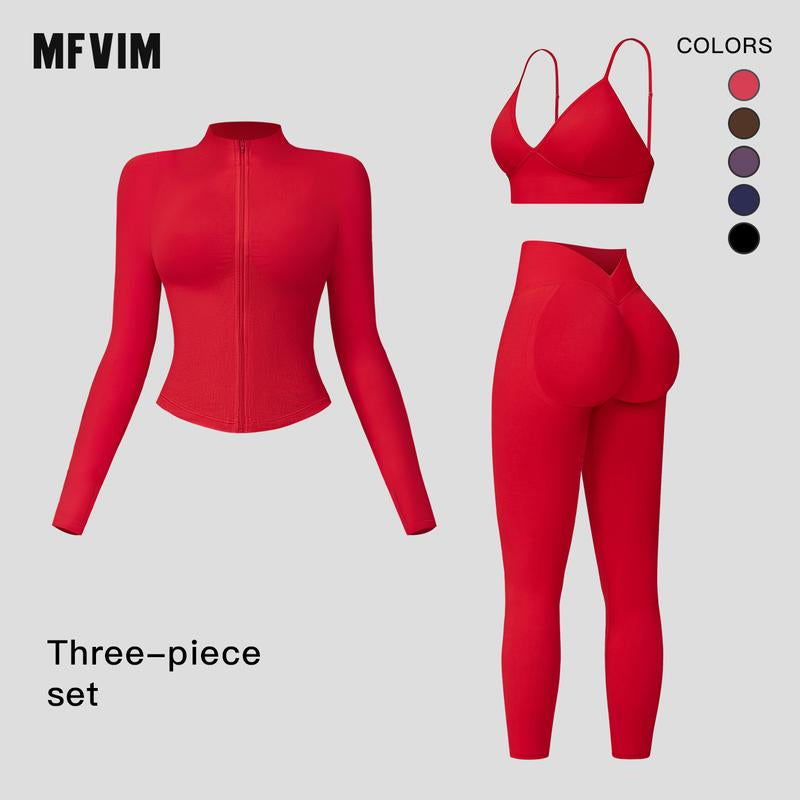 Women'S Solid Criss Cross Crop Tank Top & High Waist Leggings & Zip up Crop Jacket Tracksuit Set by MFVIM - Breathable Comfortable Outfits for Yoga, Gym, Workouts, Running, Yoga Wear, Workout Gym Clothing, Gym Sportswear, Casual Activewear