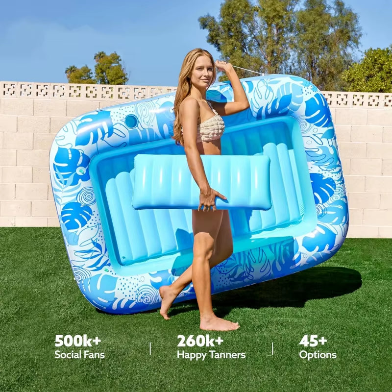Single Person Inflatable Tanning Pool Lounger Float Adult with Pillow