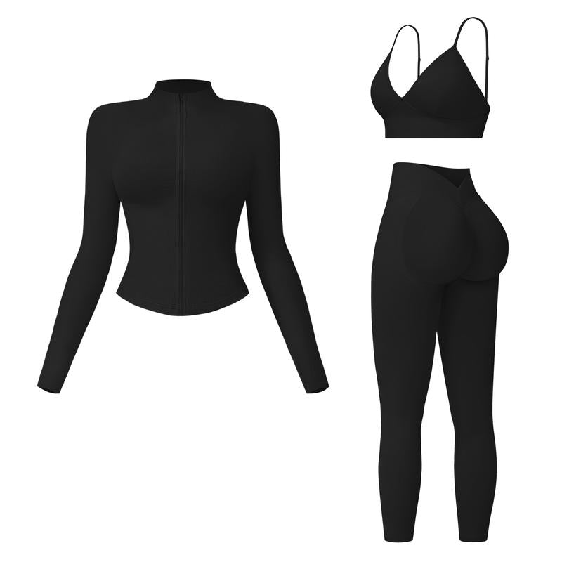 Women'S Solid Criss Cross Crop Tank Top & High Waist Leggings & Zip up Crop Jacket Tracksuit Set by MFVIM - Breathable Comfortable Outfits for Yoga, Gym, Workouts, Running, Yoga Wear, Workout Gym Clothing, Gym Sportswear, Casual Activewear