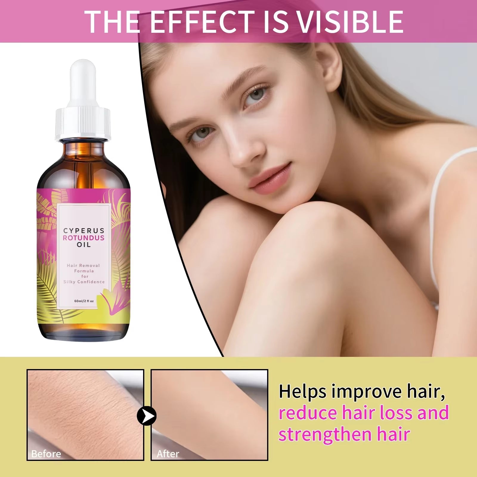 Hair Removal Oil 60Ml - Natural Hair Growth Inhibitor with Jojoba & Almond Oil, Gentle Formula for Smooth Skin, All Skin Types