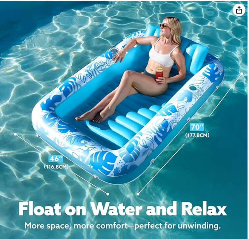 Single Person Inflatable Tanning Pool Lounger Float Adult with Pillow
