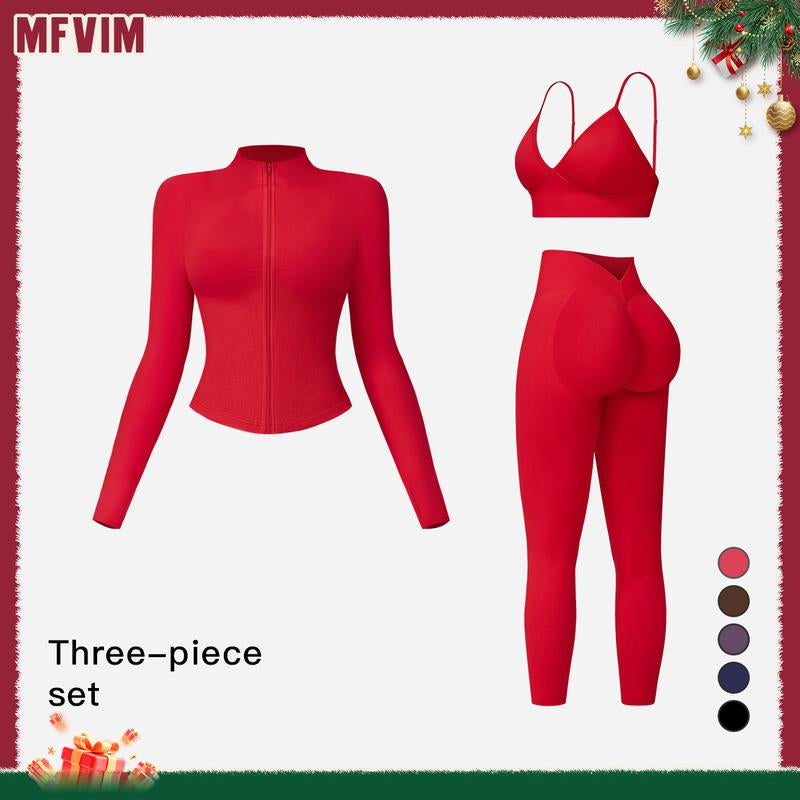 Women'S Solid Criss Cross Crop Tank Top & High Waist Leggings & Zip up Crop Jacket Tracksuit Set by MFVIM - Breathable Comfortable Outfits for Yoga, Gym, Workouts, Running, Yoga Wear, Workout Gym Clothing, Gym Sportswear, Casual Activewear