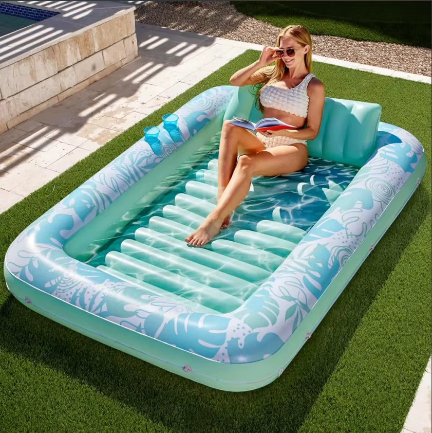Single Person Inflatable Tanning Pool Lounger Float Adult with Pillow