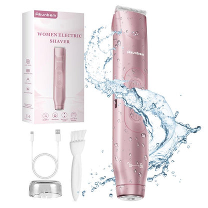 Akunbem Bikini Trimmer for Women, Electric Shaver and Razor Rechargeable 2-In-1 Body and Facial Epilator, Dual Heads for Painless Trimming of Pubic Hair, Face, Underarms and Legs, IPX7 Waterproof. Christmas Gift New Year Gift Shaving Grooming